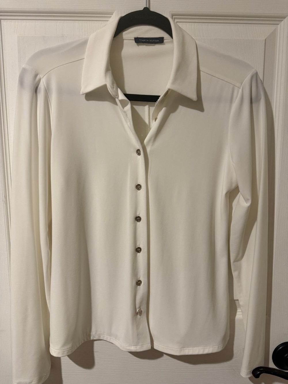 Tommy Hilfiger Ivory Button-Front Long Sleeve Blouse